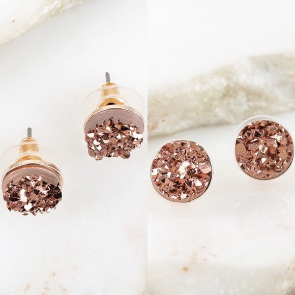 Round druzy earring stud - Picture 7 of 8